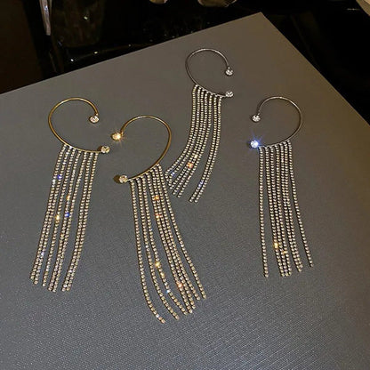 1Pc New Sparkling Diamond Tassel Ear Cuff Dangle Tassel Ear Cuff Earrings withou