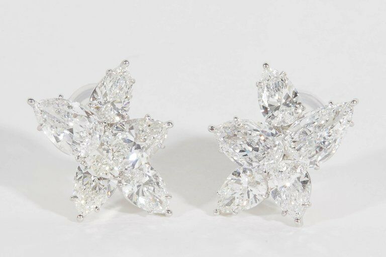Diamond Cluster Earrings 11.82 carats of colorless white pear shaped diamonds