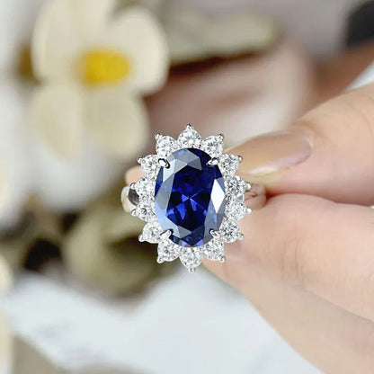Newshe Jewelry 925 Sterling Silver Created Blue Tanzanite Gemstone Statement Rin