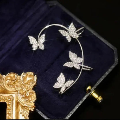 Zircon Butterfly Earrings Butterfly Wrap around Ear Earrings Adjustable Ear Cuff