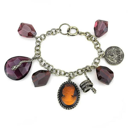 Women Antique Copper Brass Bracelet with Synthetic in Amethyst - 7.5 In.