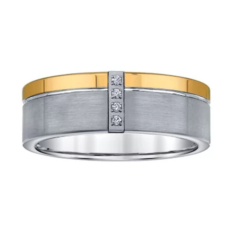 Men'S Tungsten Carbon Fiber and Diamond Band