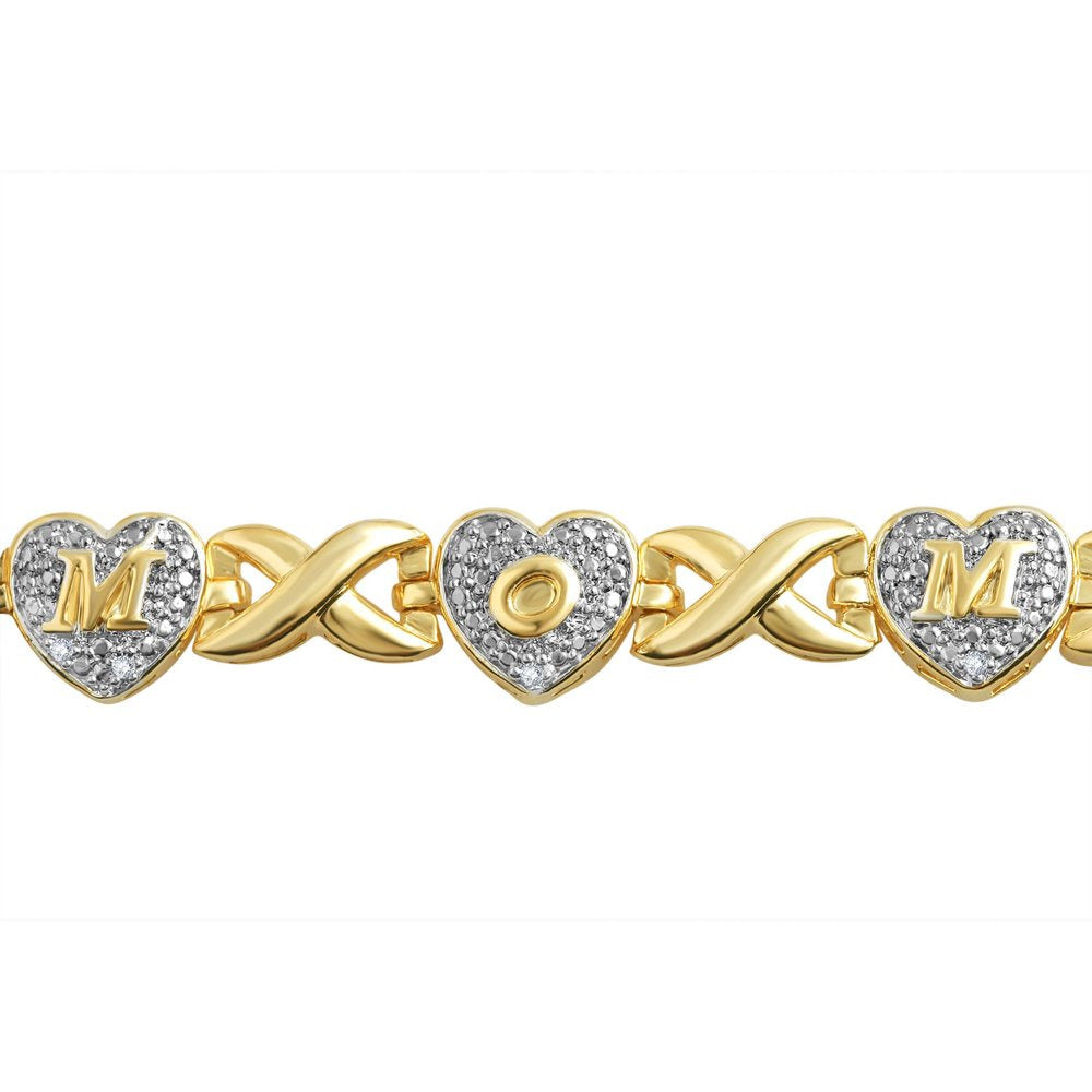 Arista Diamond Accent 14K Yellow Gold Plated Brass Mom Heart Infinity Bracelet,7