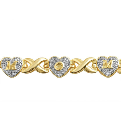 Arista Diamond Accent 14K Yellow Gold Plated Brass Mom Heart Infinity Bracelet,7