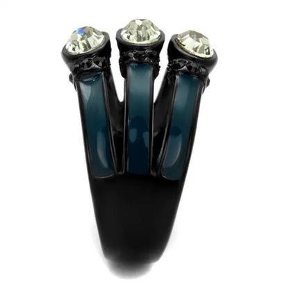 Black & Blue IP Stainless Steel Black Diamond Crystal Fashion Ring Women Size 5-