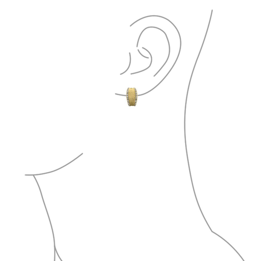 Matte Hammered Shrimp Half Hoop Earrings Pave Edge CZ Gold Plated