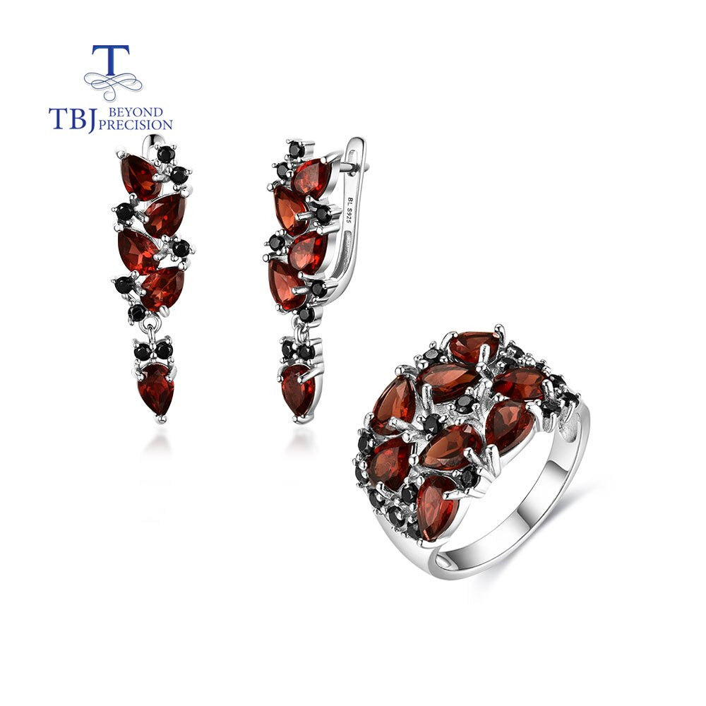 Natural Mozambique Garnet Rings Earring 925 Sterling Silver Fine Jewelry