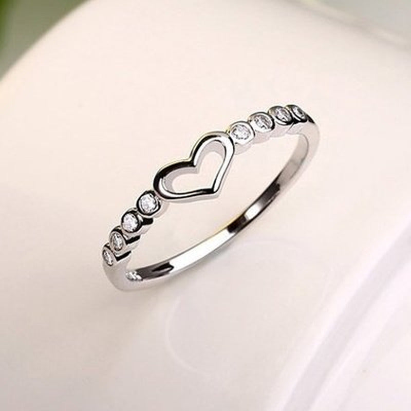 Women'S 925 Sterling Silver Blue Sapphire Ring CZ Gemstone Heart Ring
