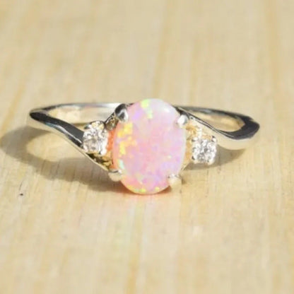 Exquisite Women'S Ring Oval Cut Fire Opal Diamond Jewelry Birthday Proposal Gift