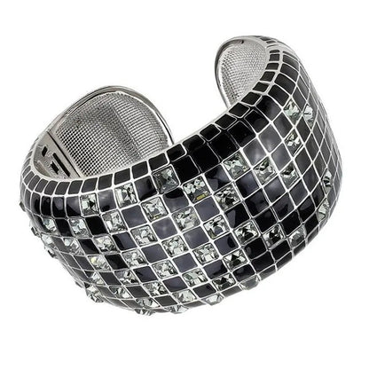Women Rhodium Brass Bangle with Top Grade Crystal in Black Diamond - 6.75 In.