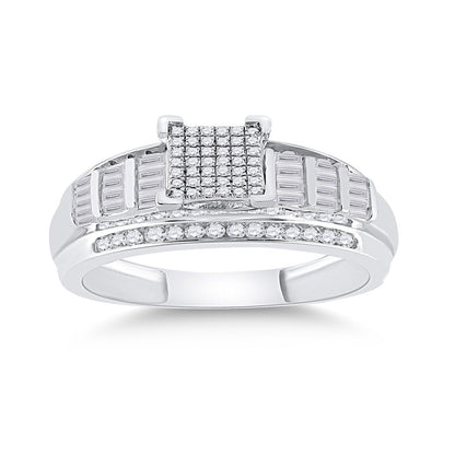 Sterling Silver round Diamond Cluster Bridal Wedding Engagement Ring 3/8 Cttw