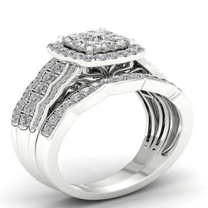 Imperial 1Ct TDW Diamond 10K White Gold Cluster Halo Bridal Set (H-I, I2)