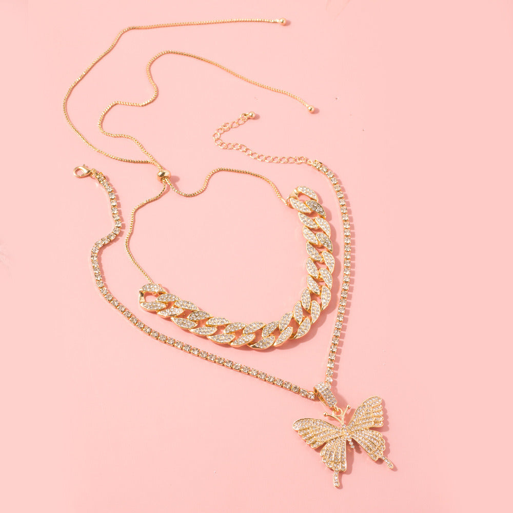 Fashion Exaggerated Diamond Butterfly Necklace