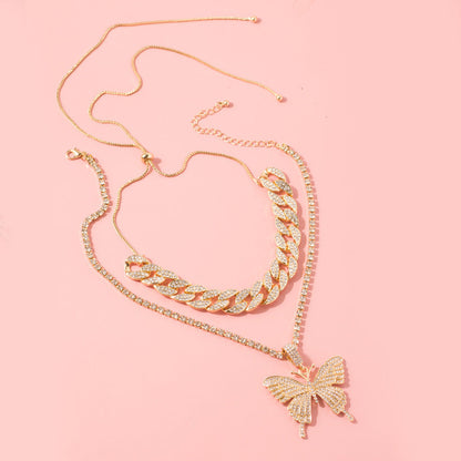 Fashion Exaggerated Diamond Butterfly Necklace