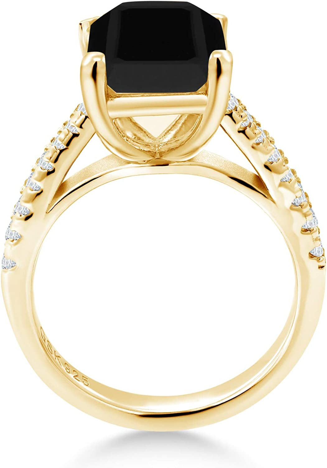 Black Onyx White Created Sapphire 18K Yellow Gold Plated Silver Ring (3.39 Cttw,