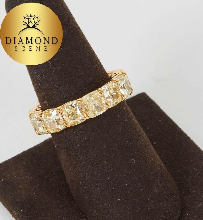 10 Carat Fancy Yellow Cushion Cut Diamond Gold Eternity Band Ring