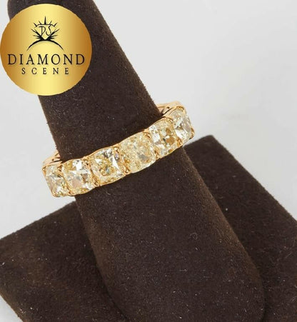 10 Carat Fancy Yellow Cushion Cut Diamond Gold Eternity Band Ring