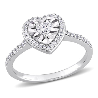 Miabella Women'S 1/3 Carat T.W. Heart-Cut Diamond 14Kt White Gold Halo Engagemen