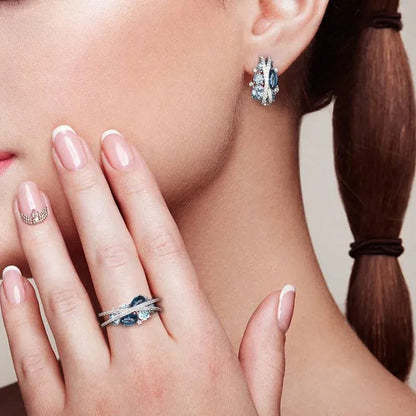 Trendy Luxury Rings for Women Shimmering Blue Spinel with Zircon Rings Romantic