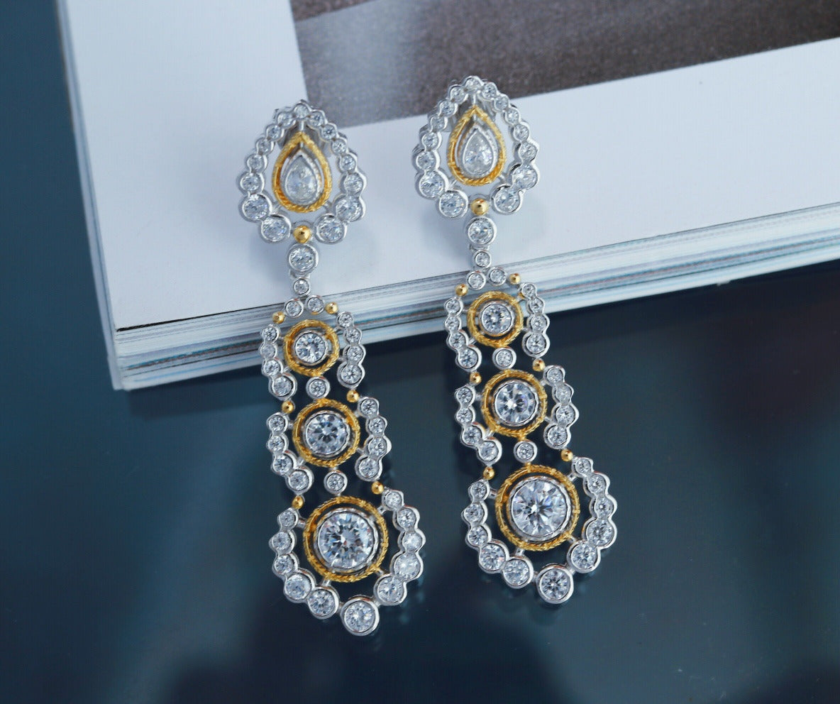 Light Luxury 925 Silver Gold-Plated Carved Zirconium Diamond Earrings