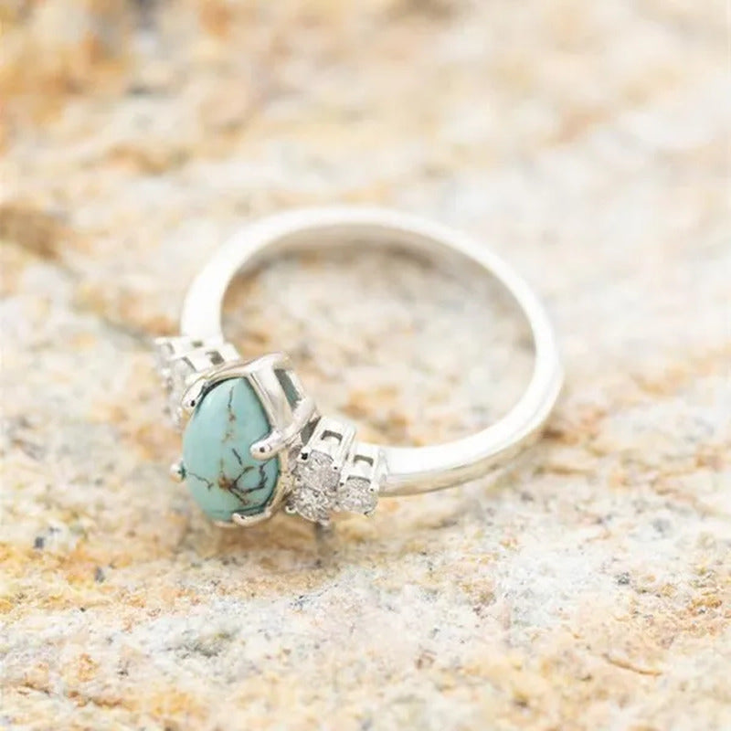 3Pcs/Set Exquisite and Elegant Inlaid Zircon and Turquoise Women'S Ring, Fashion