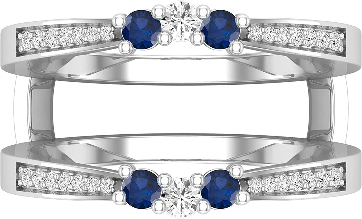 round Gemstone and White Diamond Enhancer Double Wrap Guard Anniversary Band Rin
