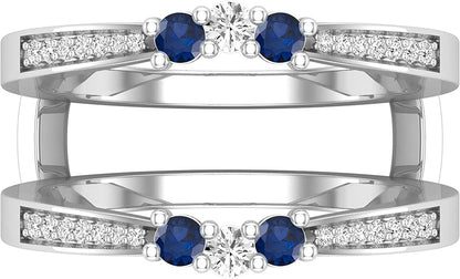 round Gemstone and White Diamond Enhancer Double Wrap Guard Anniversary Band Rin