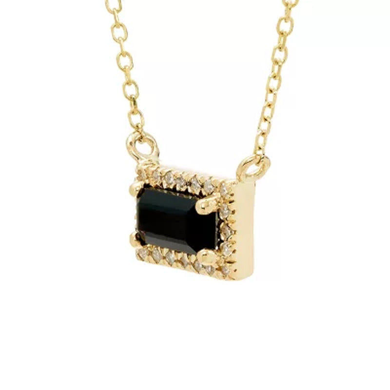 Onyx and .06 CT. T.W. Diamond Baguette Pendant Necklace in 14K Gold