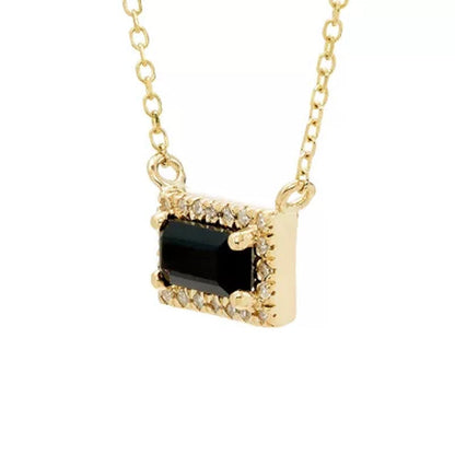 Onyx and .06 CT. T.W. Diamond Baguette Pendant Necklace in 14K Gold