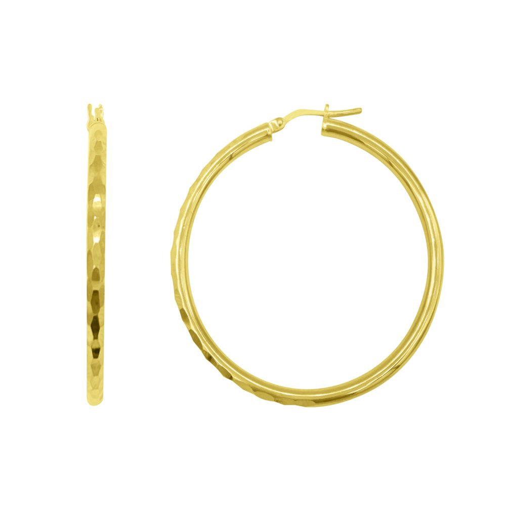 BRILLIANCE FINE JEWELRY Females 14K Gold Plated Adult Hammered Texture Hoop Earr