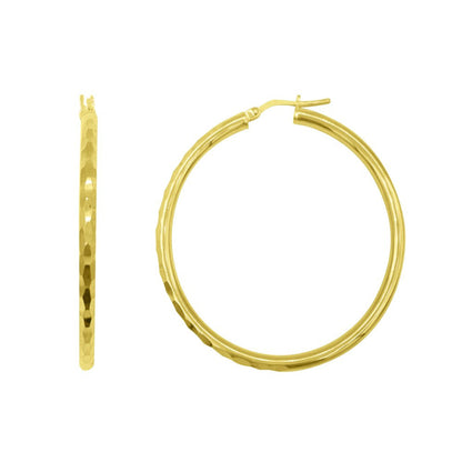 BRILLIANCE FINE JEWELRY Females 14K Gold Plated Adult Hammered Texture Hoop Earr
