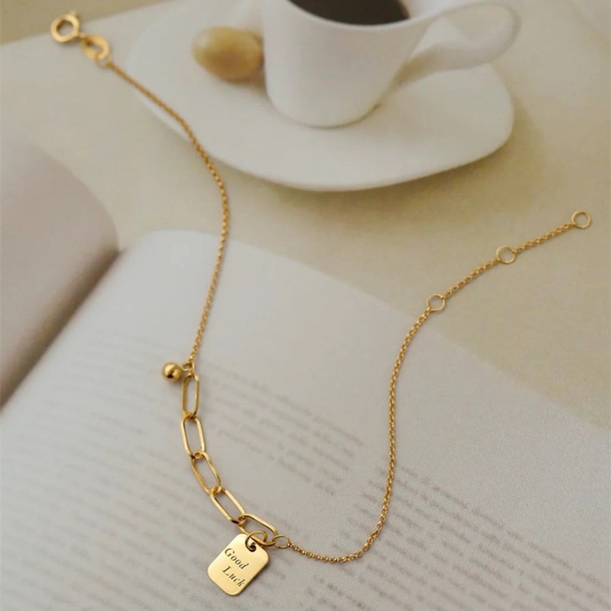 18K Gold Square Necklace Bracelet for Women