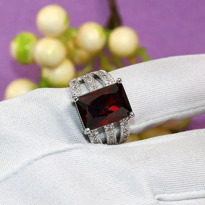 925 Sterling Silver Women Girls Fashion Garnet Ruby Topaz Gemstone Wedding Rings