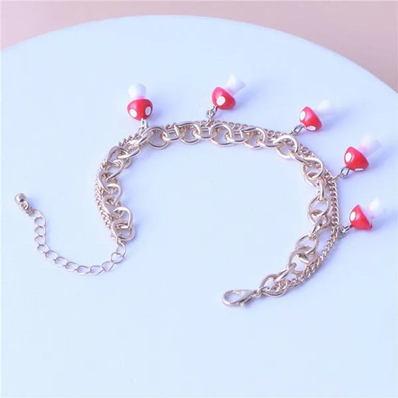 New Women'S Fashion Double Layer Mushroom Pendant Bracelet Couple DIY Jewelry