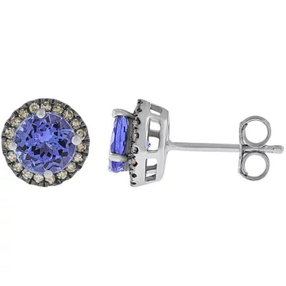 14K White Gold Tanzanite and Diamond Stud Earrings