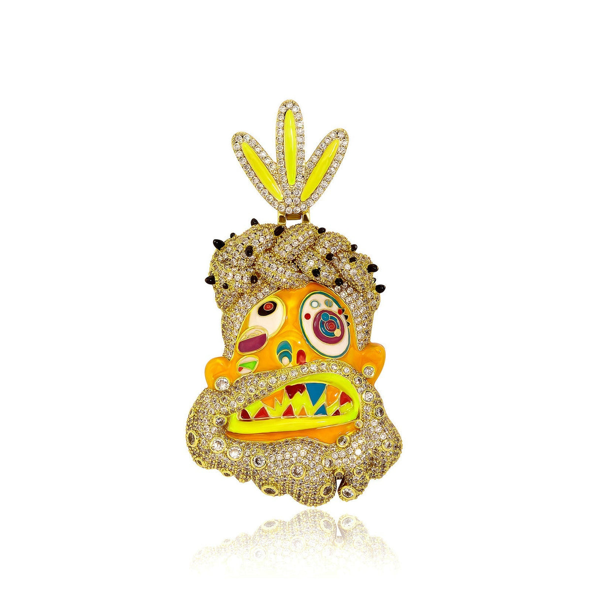 Colorful Oil Dripping Cartoon Head Pendant with Diamond