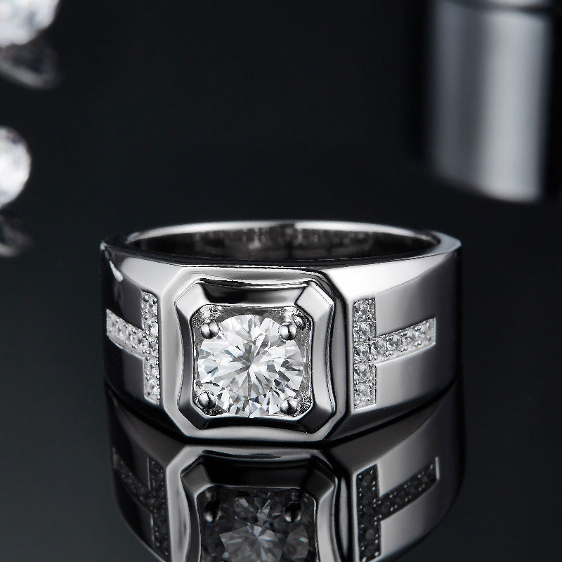 Fashion New Moissanite Double T Men'S Ring S925 Silver Inlay