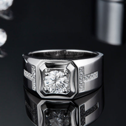 Fashion New Moissanite Double T Men'S Ring S925 Silver Inlay
