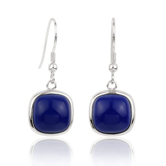 Sterling Silver Square Cabochon Blue Lapis Lazuli Earrings for Classy Women