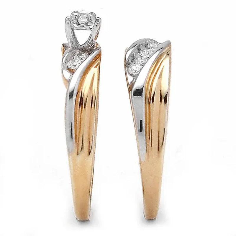 Round Cubic Zirconia Diagonal 2-Piece Wedding Ring Set .24 TCW in Yellow Gold-Pl