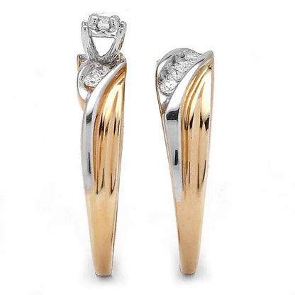 Round Cubic Zirconia Diagonal 2-Piece Wedding Ring Set .24 TCW in Yellow Gold-Pl