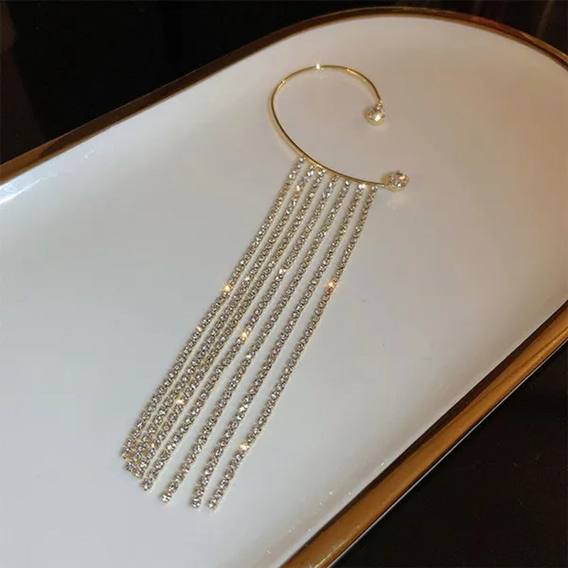 1Pc New Sparkling Diamond Tassel Ear Cuff Dangle Tassel Ear Cuff Earrings withou