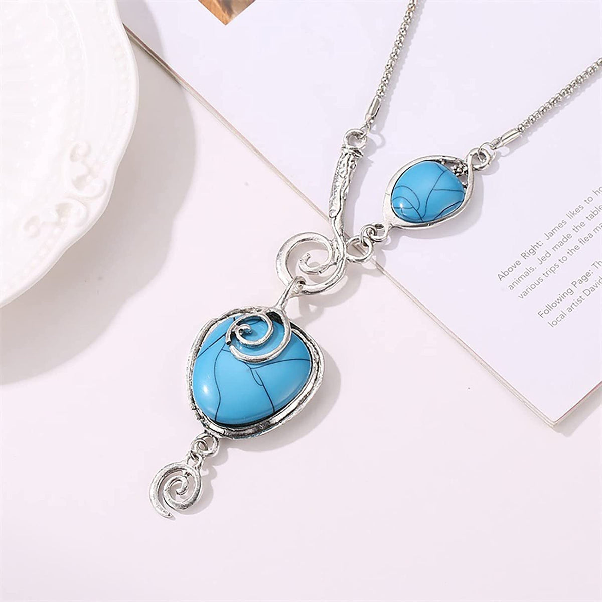 Necklaces for Women Bohemian Exotic Heart Shape Turquoise Necklace Plated with A