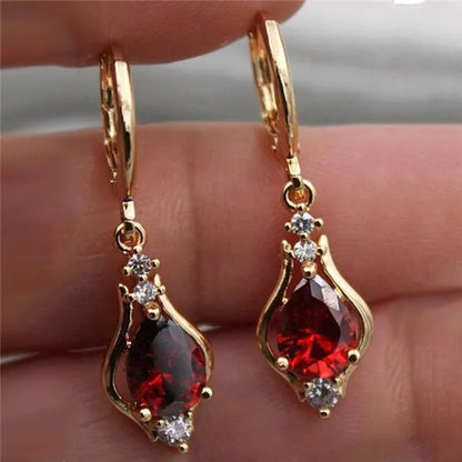 New Ruby Amethyst Gemstone Hoop Earrings Retro Woman Rainbow Crystal Long Earrin