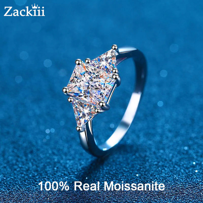 Emerald Cut Moissanite 3 Stone Ring 3 Carat Certified Moissanite Diamond Wedding