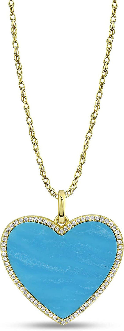 1/6 Carat Diamond and Turquoise or Blue Lapis Heart Pendant Necklace for Women i