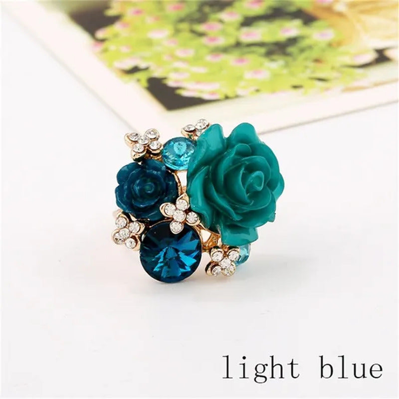 Women'S Fashion Hand Ornaments Inlaid Rhinestones Personality Resin Roses Flower