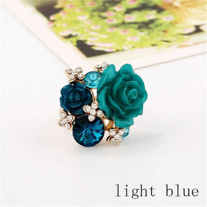 Women'S Fashion Hand Ornaments Inlaid Rhinestones Personality Resin Roses Flower