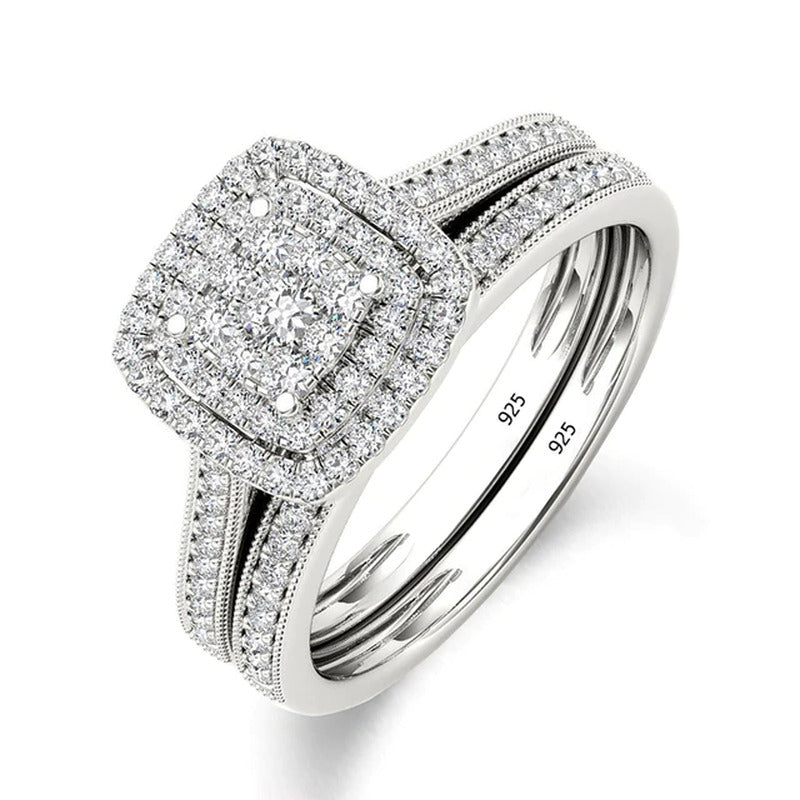 2Pcs Engagement Rings for Women Original 925 Sterling Silver Ring Set 14K Gold