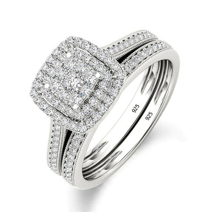 2Pcs Engagement Rings for Women Original 925 Sterling Silver Ring Set 14K Gold